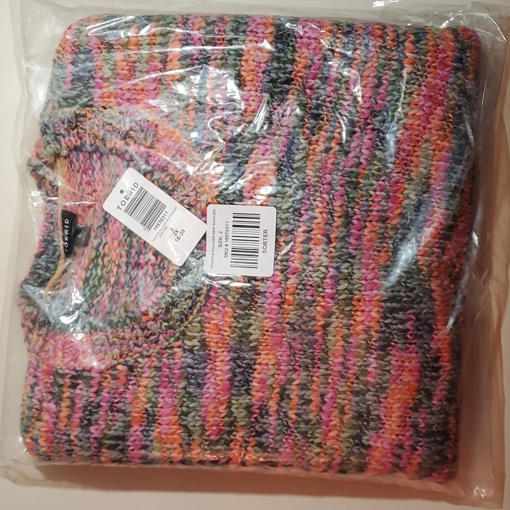 ❤️NWT TORRID SWEATER SPACEDYE MULTI-COLOR - DROP SHOULDER CREW NECK CROP - Picture 5 of 11